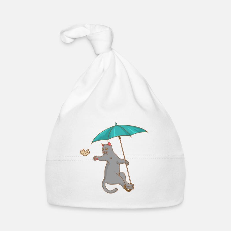 Katze mit Schirm - Vogel - Kätzchen - Geschenk Baby Bio-Mütze