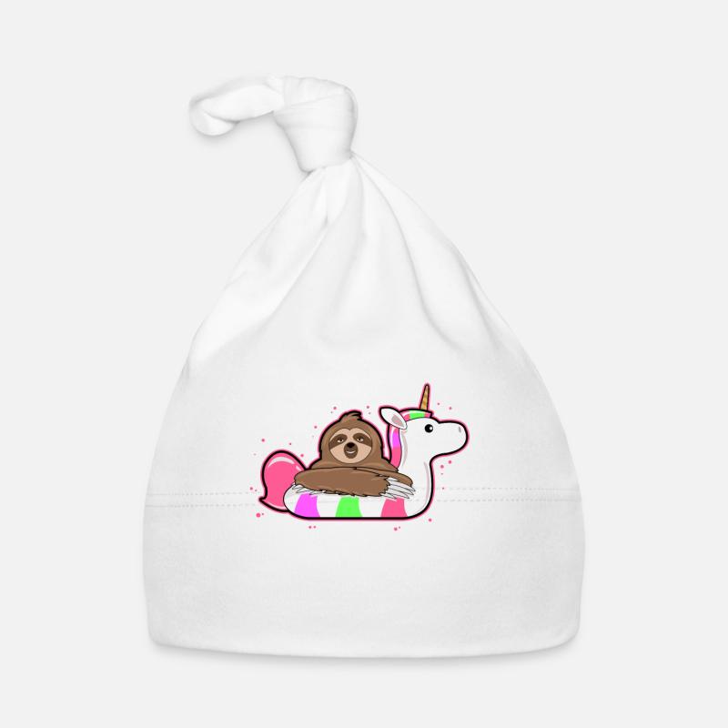 Bague de bain de licorne paresseux de vacances - cadeau - Bonnet bio Bébé - blanc