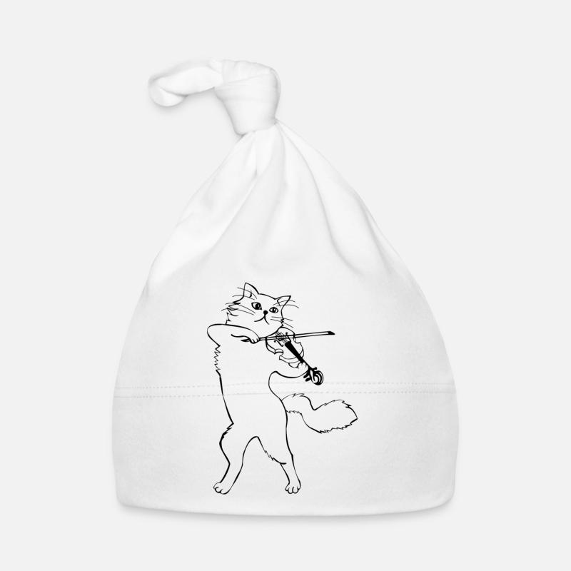Chat avec violon - Bonnet bio Bébé - blanc
