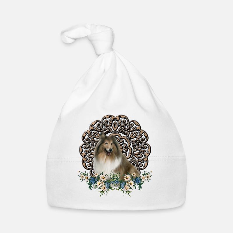 Collie mignon avec des fleurs Bonnet bio Bébé