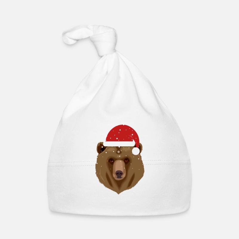 Ours de Noël en bonnet de Noel - Bonnet bio Bébé - blanc