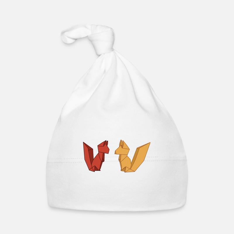 Renard en origami - Bonnet bio Bébé - blanc