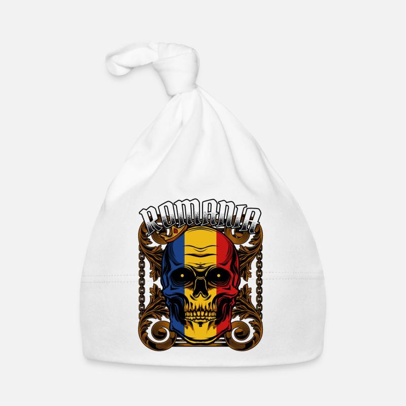 Crâne roumain cadeau Roumanie Bucarest - Bonnet bio Bébé - blanc