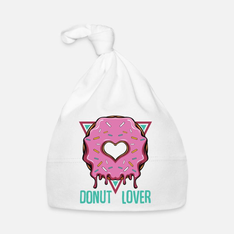 Donut Lover | Candy Zuckerguss Backwaren Geschenk - Baby Bio-Mütze - Weiß