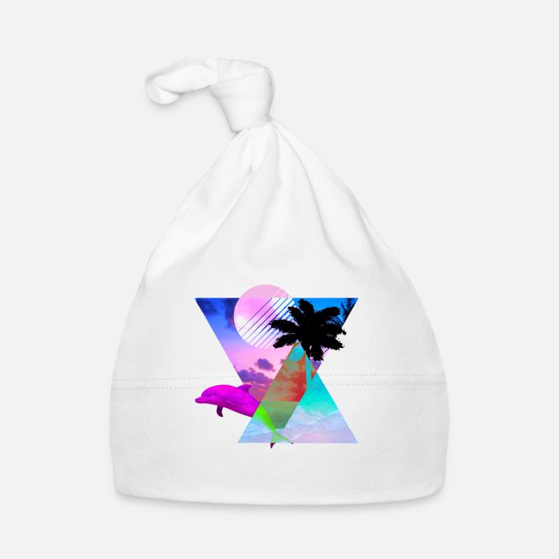 Vaporwave Dolphin 80 s scène de coucher de soleil hypnotique Bonnet bio Bébé
