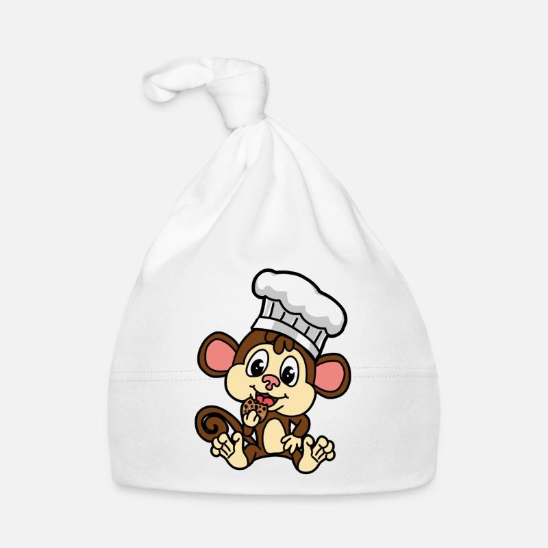 Lustiger kleiner Affe mit Keks kleiner Baecker Baby Bio-Mütze
