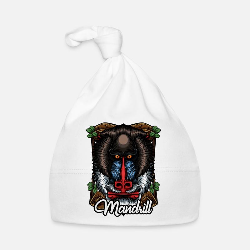 Singe visage cadeau de singe coloré Mandrill - Bonnet bio Bébé - blanc