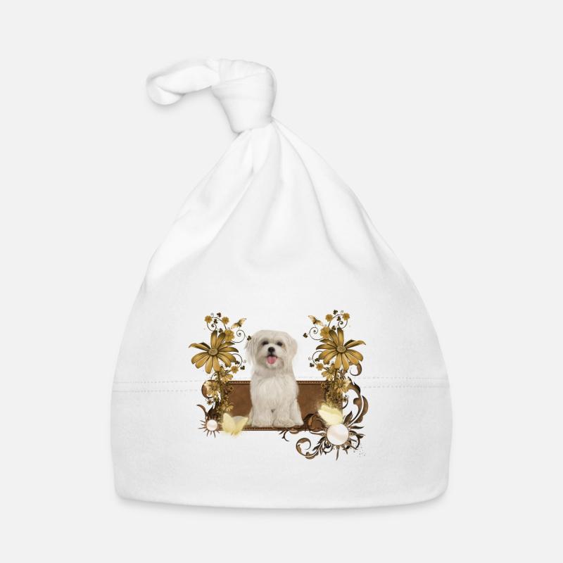 Netter maltesischer Welpe mit Blumen Baby Bio-Mütze