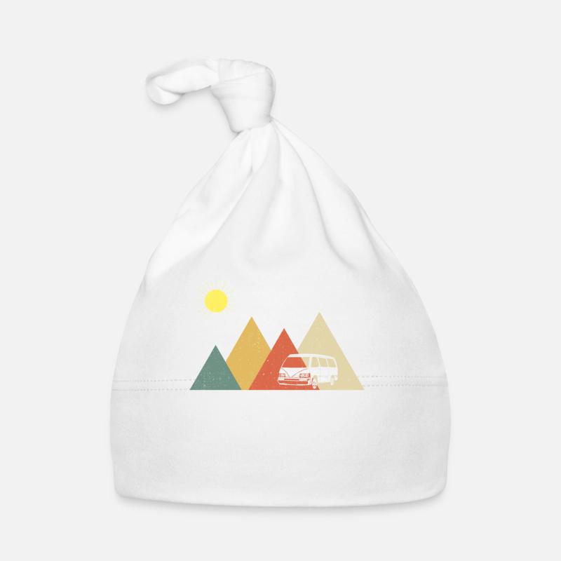 Retro Campervan Vintage Caravan Camping Van - Bonnet bio Bébé - blanc