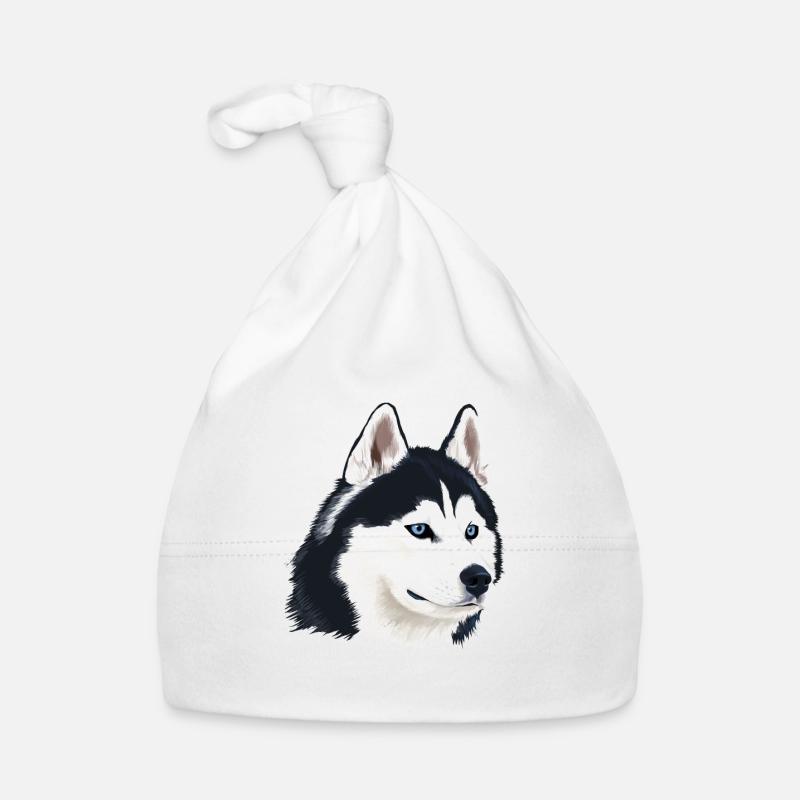 Chien husky - Bonnet bio Bébé - blanc
