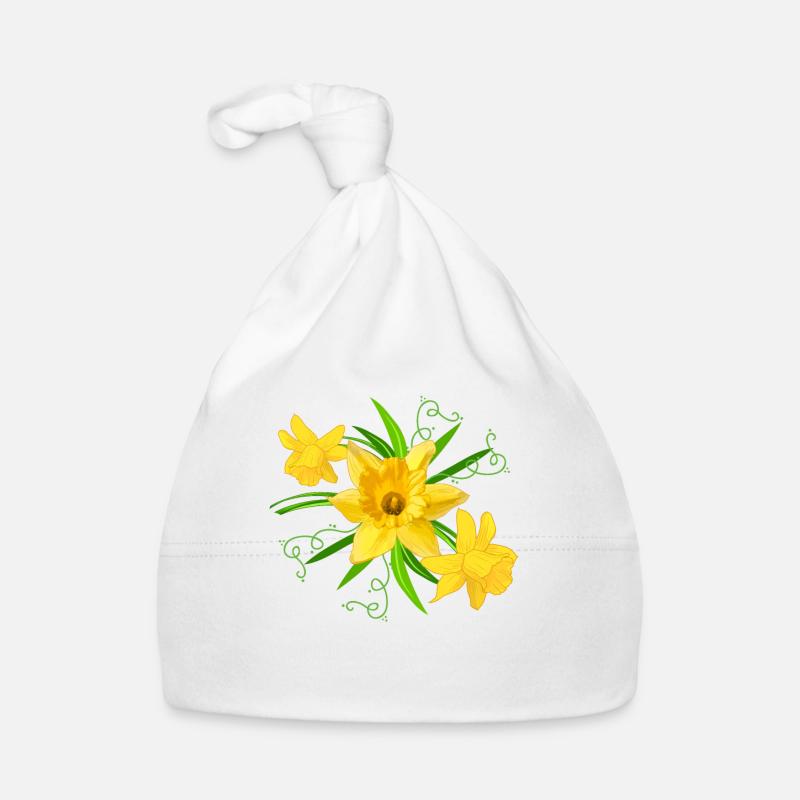 Fleurs de jonquille jaune Fleurs de Pâques printemps - Bonnet bio Bébé - blanc
