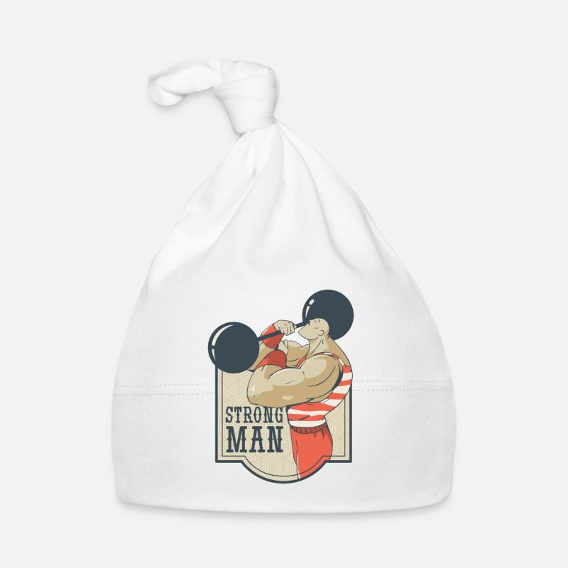 Strongman retro Muskelmann mit Gewicht Nostalgie Baby Bio-Mütze