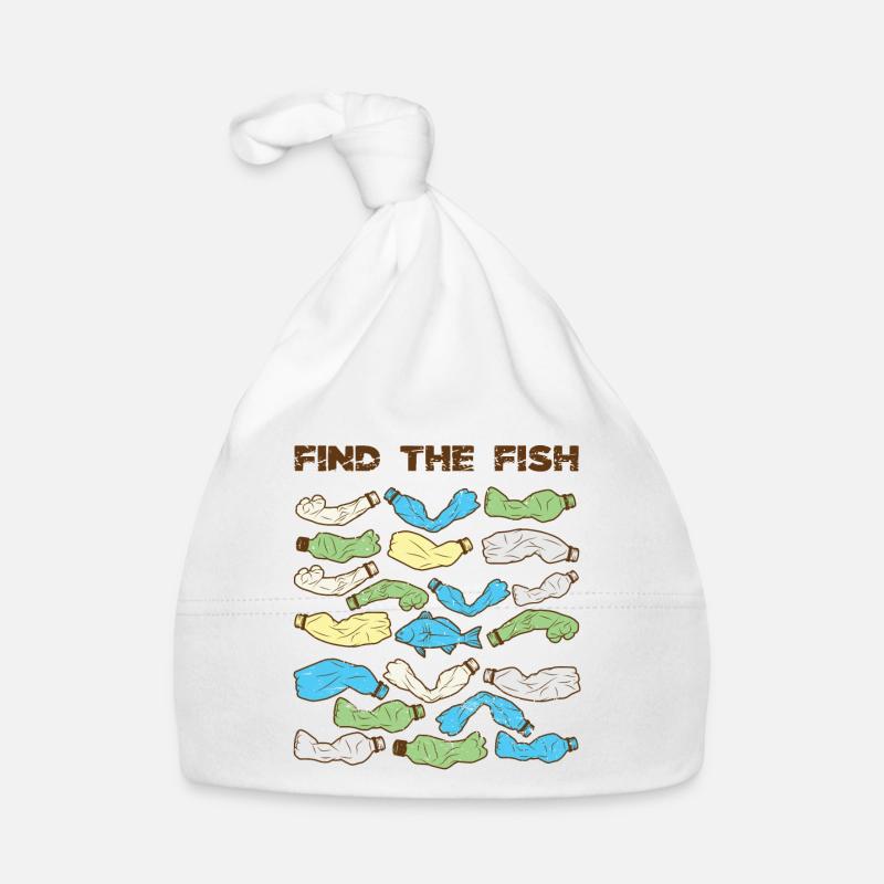 Find the Fish plastique pollution du poisson - Bonnet bio Bébé - blanc