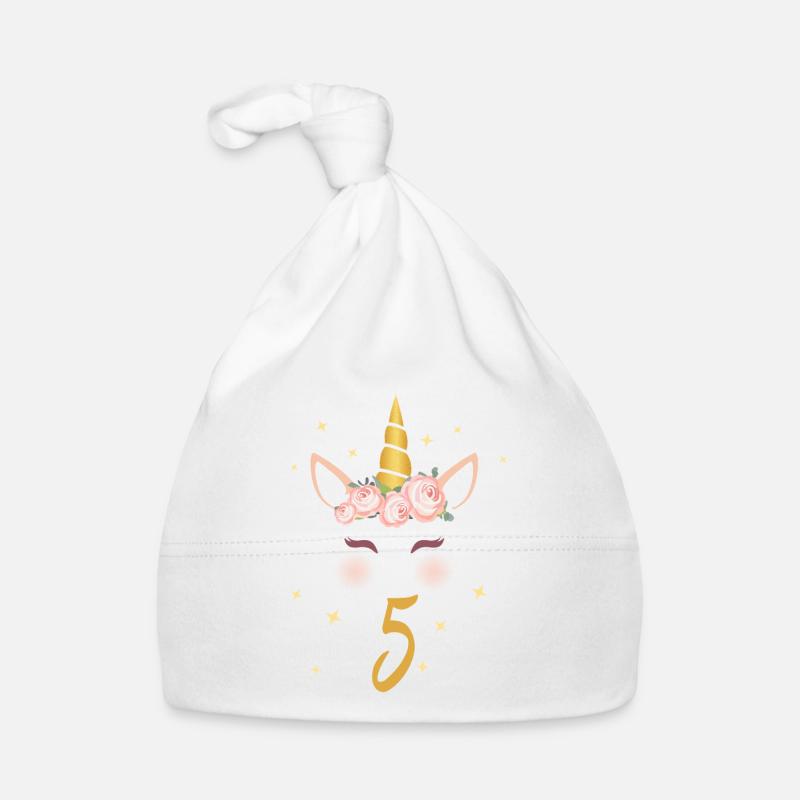 Geburtstagsshirt 5. Geburtstag Einhorn Geschenk - Baby Bio-Mütze - Weiß