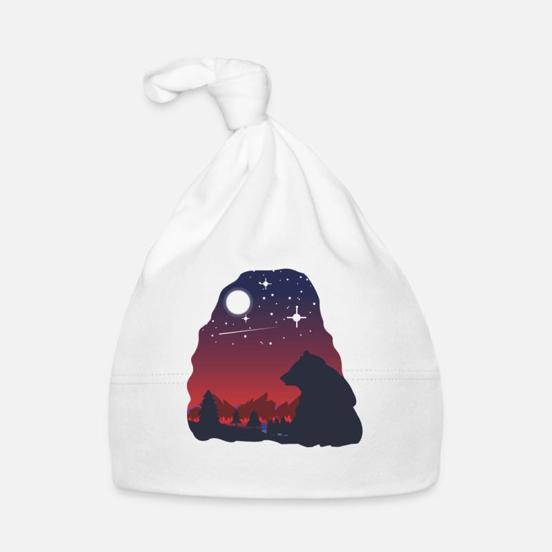 Ours dans la nuit ciel clair avec étoile et lune Bonnet bio Bébé