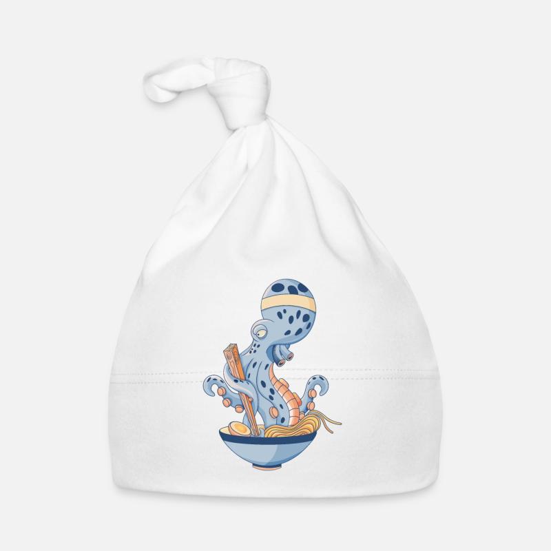 Poulpe mangeant des ramen - Bonnet bio Bébé - blanc