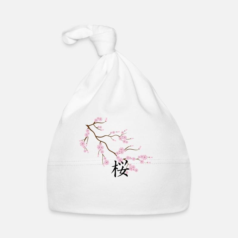 fleurs d'arbre sakura avec kanji - Bonnet bio Bébé - blanc