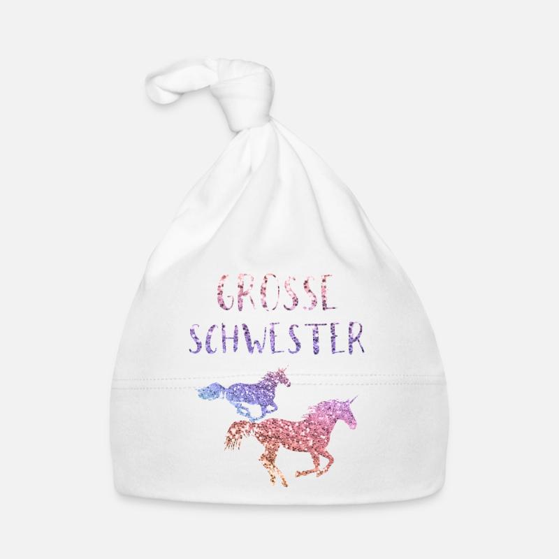 Große Schwester Geschenk Kinder Mädchen Einhorn - Baby Bio-Mütze - Weiß
