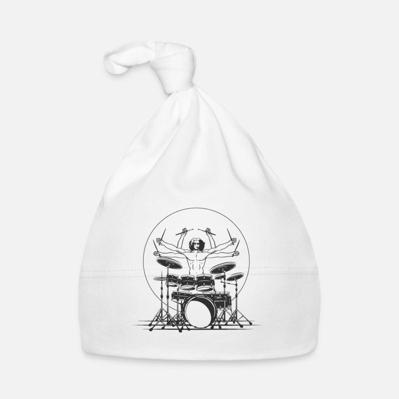 Batteur Drummer Davinci Percussionniste musicien - Bonnet bio Bébé - blanc