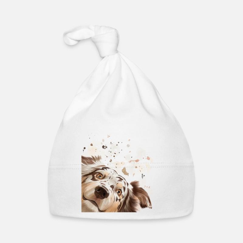 Chien Curieux Australian Shepherd chien - Bonnet bio Bébé - blanc