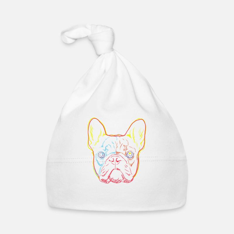 Bouledogue français coloré - Bonnet bio Bébé - blanc