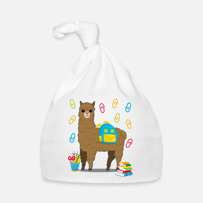 Lama Alpaka Einschulung Schulbeginn Geschenk - Baby Bio-Mütze - Weiß