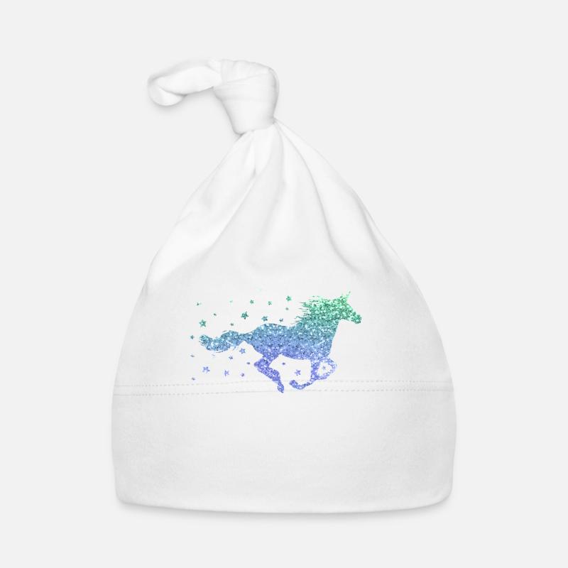 Einhorn Glitzer Damen Mädchen Geschenk Pferd - Baby Bio-Mütze - Weiß