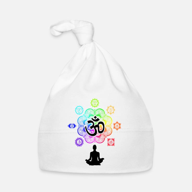 Symboles de chakra de méditation Les sept chakras - Bonnet bio Bébé - blanc