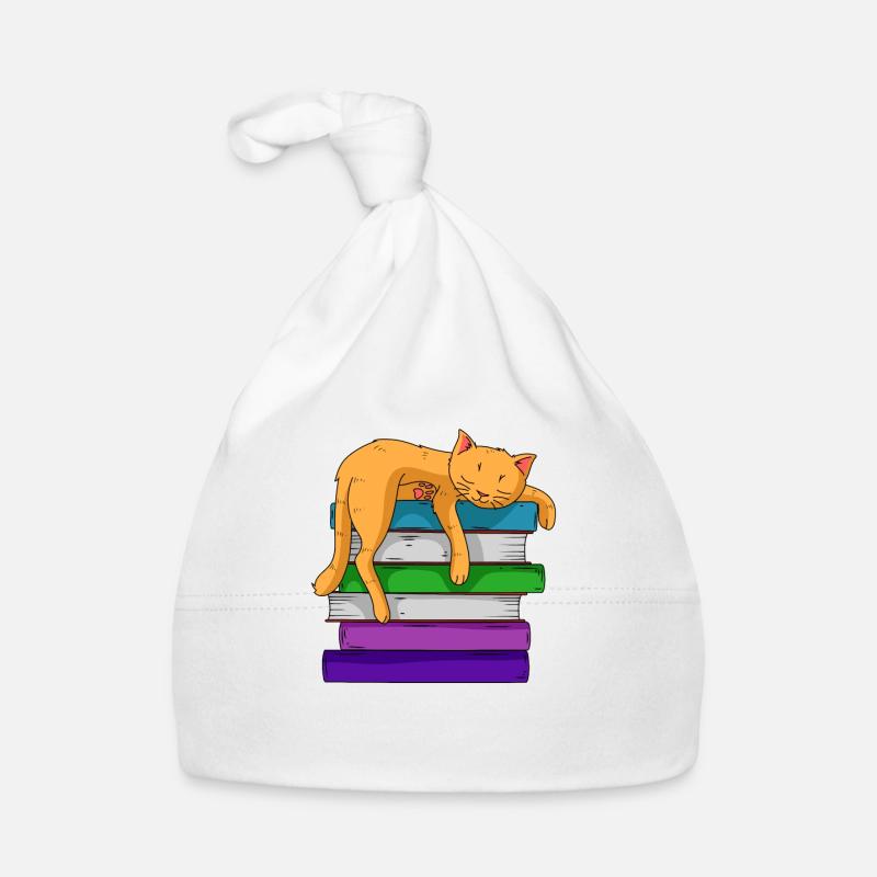 Chat sur une pile de livres - Cat Reading Bonnet bio Bébé