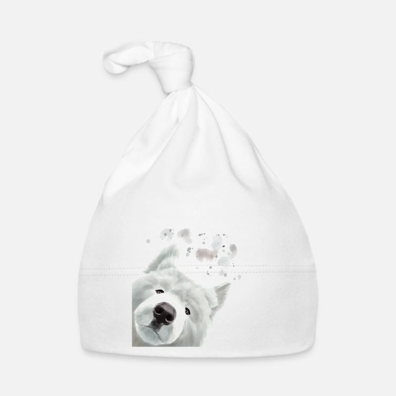 Chien samojede curieux Bonnet bio Bébé