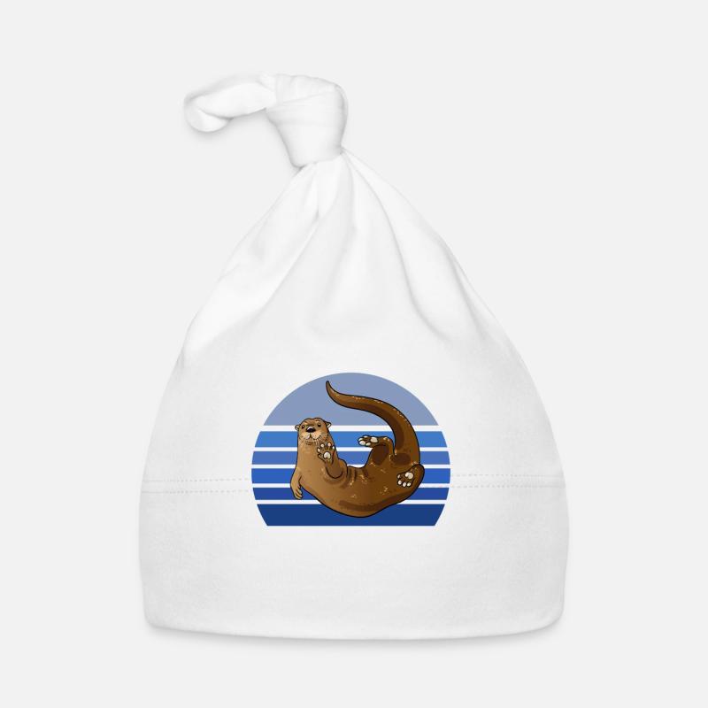 Otter Blue Retro - Bonnet bio Bébé - blanc