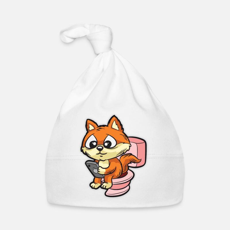 Cute fox using smartphone on toilet Organic Baby Cap