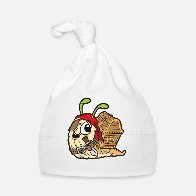 Escargot pirate avec coffre au trésor Rigolo - Bonnet bio Bébé - blanc