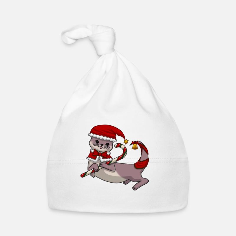 Christmas Otter - Organic Baby Cap - white