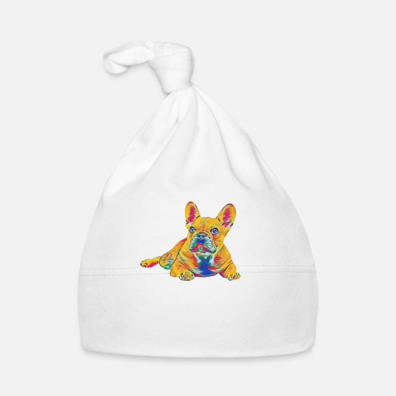 Chiot rétro bouledogue français - Bonnet bio Bébé - blanc