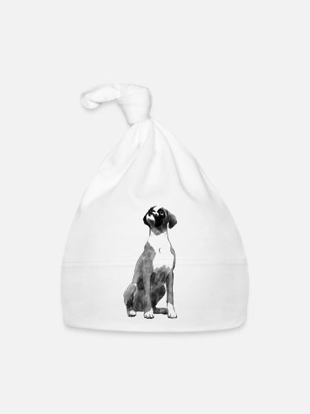 Sitzender Boxer Hund - Baby Bio-Mütze - Weiß - Vorne