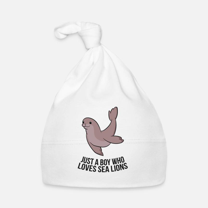 Un seul garçon L’otarie aime le phoque doux - Bonnet bio Bébé - blanc