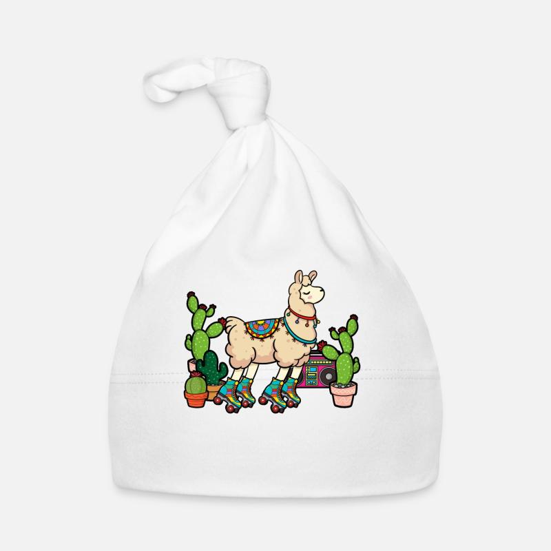 Llama Disco Roller Cactus - Baby Bio-Mütze - Weiß