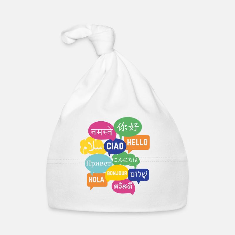 Colorful "Hello" speech bubble design, many languages Organic Baby Cap