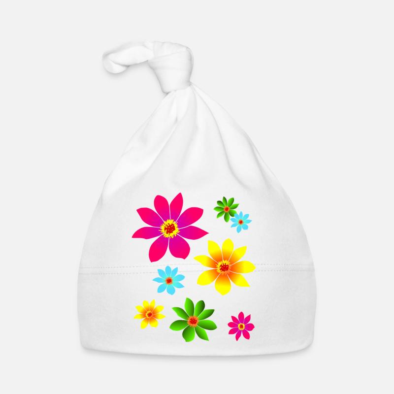 fleurs colorées, colorées, épanouies, fleurs, fleuries - Bonnet bio Bébé - blanc