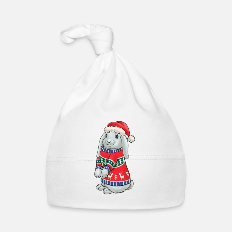 Lapins avec sweater cadeau lapin Noël - Bonnet bio Bébé - blanc