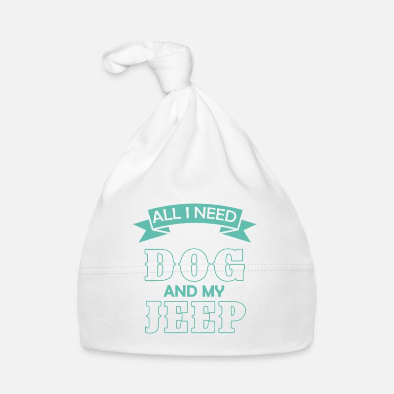 Chien et jeep - Bonnet bio Bébé - blanc