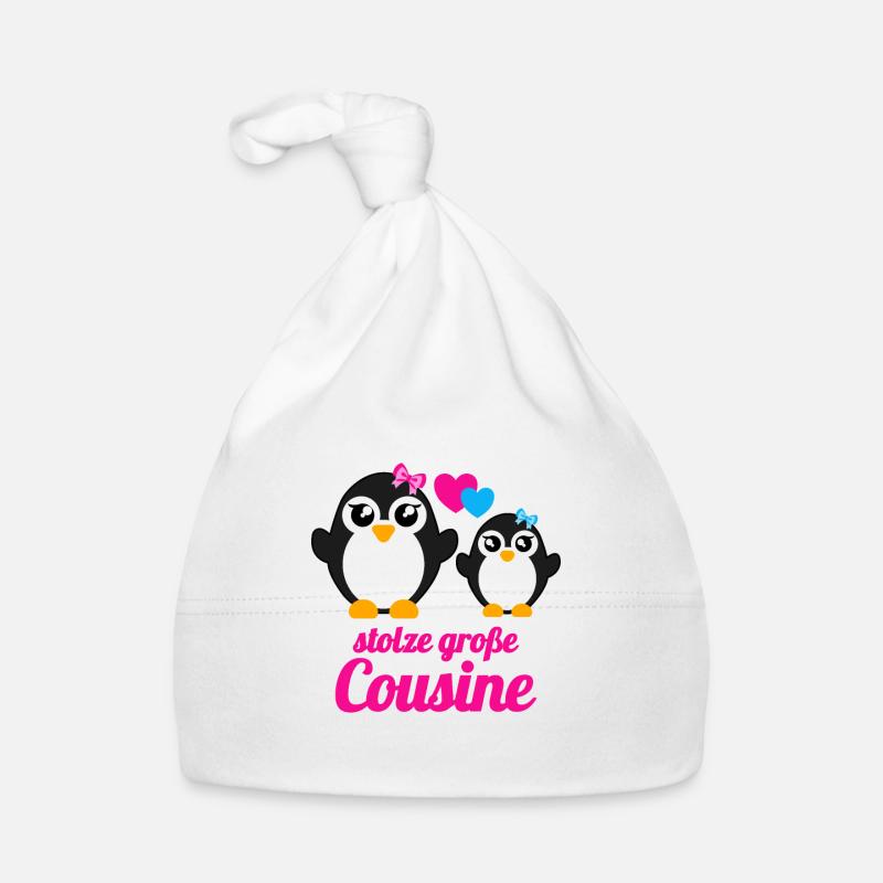 Stolze Große Cousine Pinguin Mädchen Geschenk - Baby Bio-Mütze - Weiß