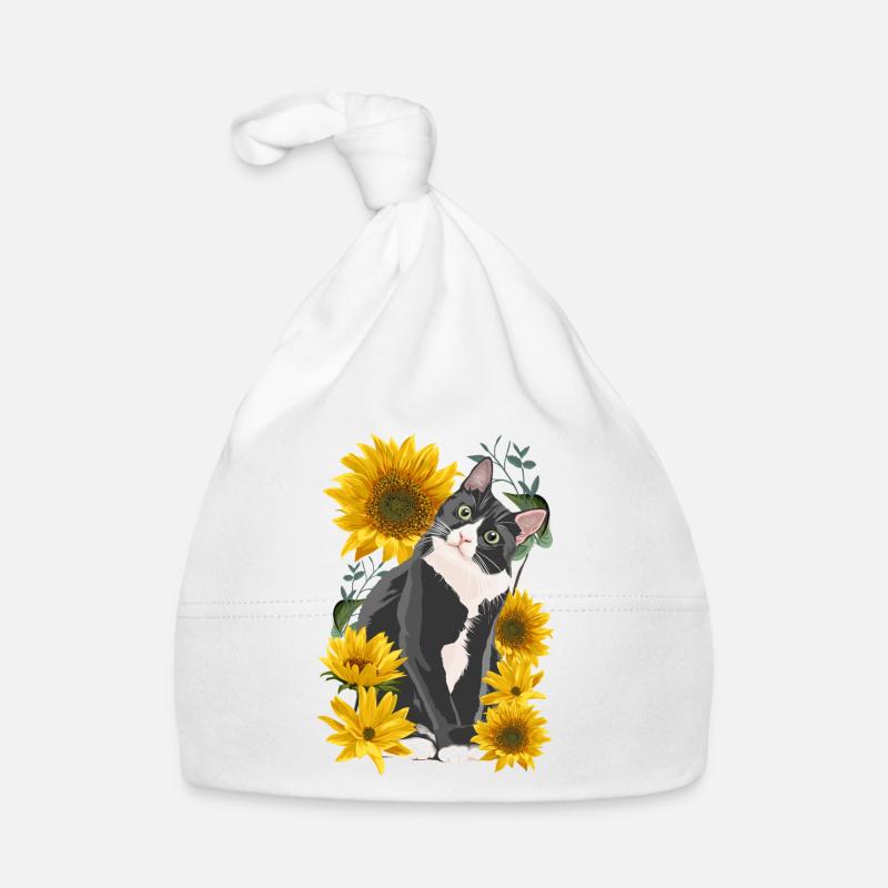 Doux chat tournesol jardin chatons - Bonnet bio Bébé - blanc