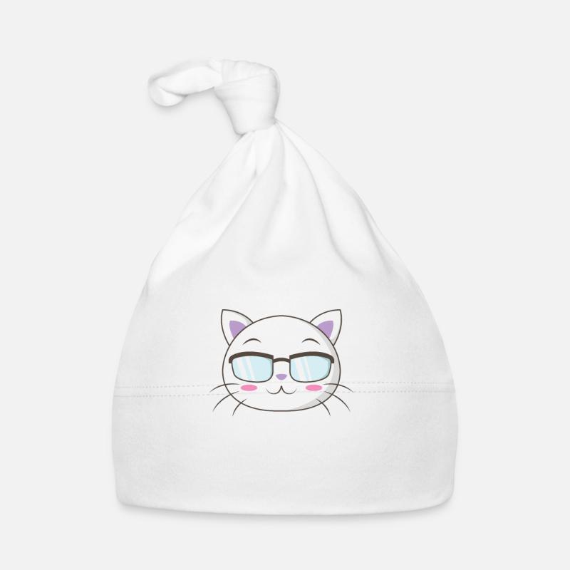 Chat de nerd avec des lunettes de nerd - Bonnet bio Bébé - blanc
