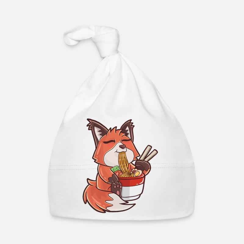 Renard ramen kawaii - Bonnet bio Bébé - blanc