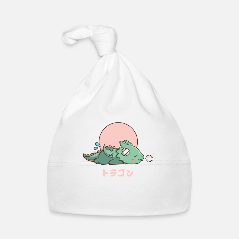 Kawaii Sleeping Dragon - Organic Baby Cap - white