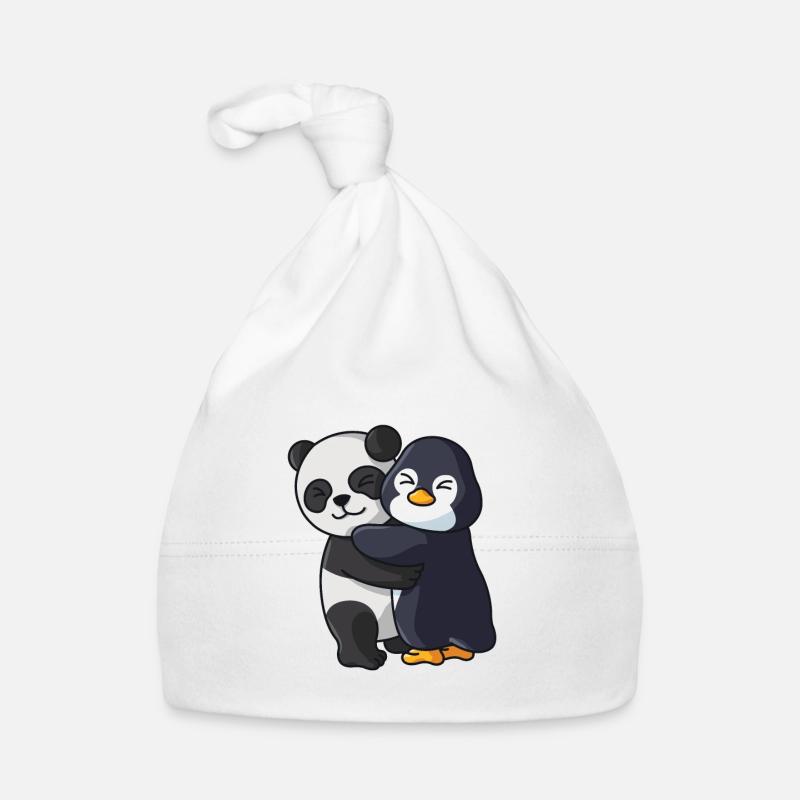 Panda avec pingouin aime les animaux mignons doux - Bonnet bio Bébé - blanc