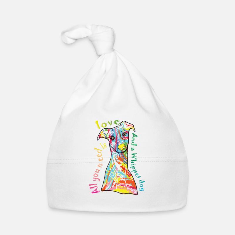 Cadeau de chien de lévrier maman papa Whippet d'amour coloré - Bonnet bio Bébé - blanc