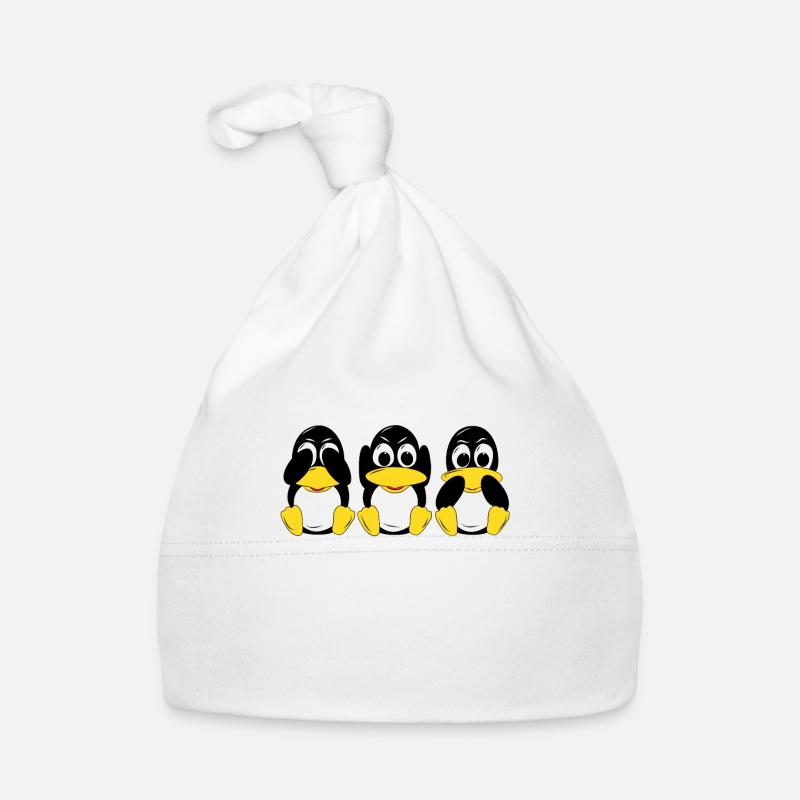 3 Linux penguins hear see speak computer scientists Organic Baby Cap
